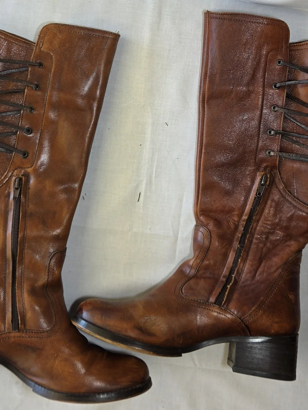 Bravvest Tall Equestrian Cognac Boots Corset Tie Back Fall & Winter Cottagecore